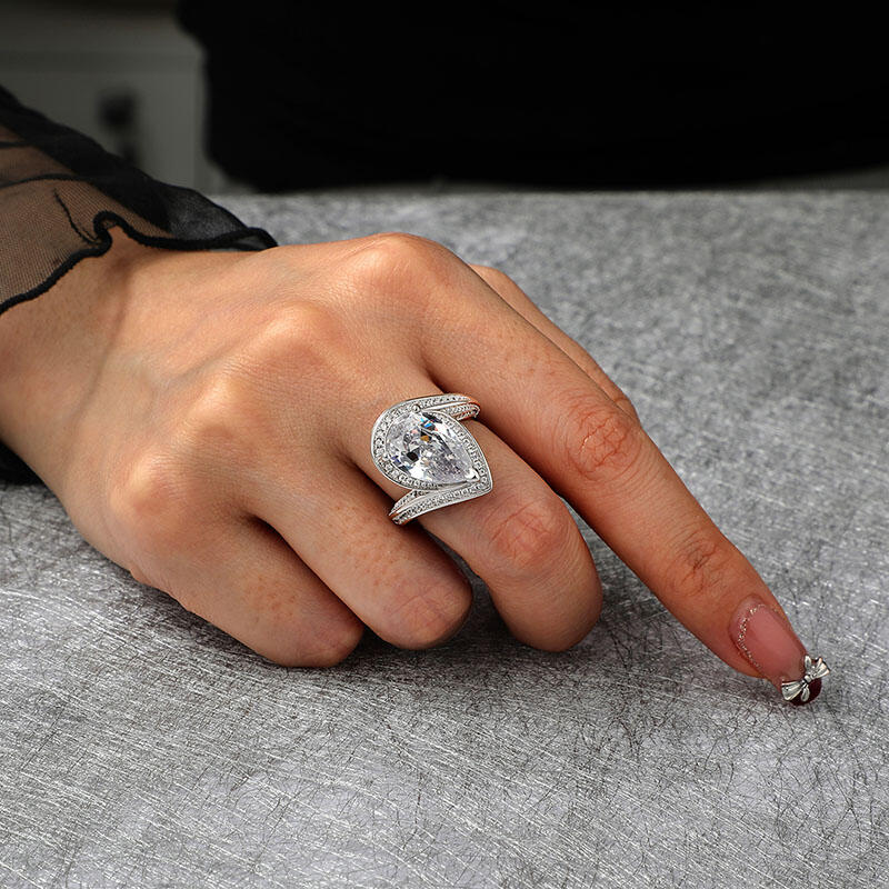 Jeulia Anillo de Boda Civil de Plata de Ley con Halo de Corte Pera para Mujer