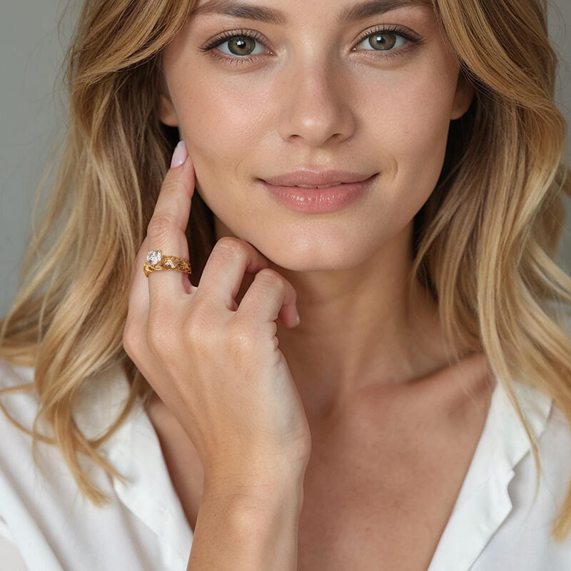 "The Starry Heavens" Round Cut Side Stone Engagement Ring