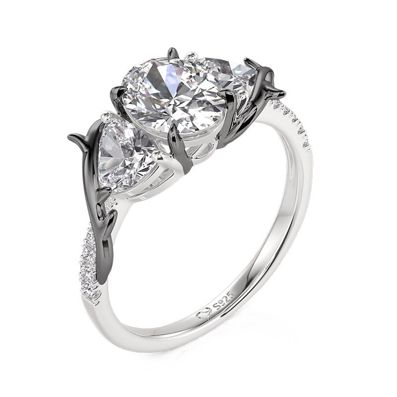 Jeulia Dark Thorns Two Tone Three Stone Engagement Ring with Twist Band
