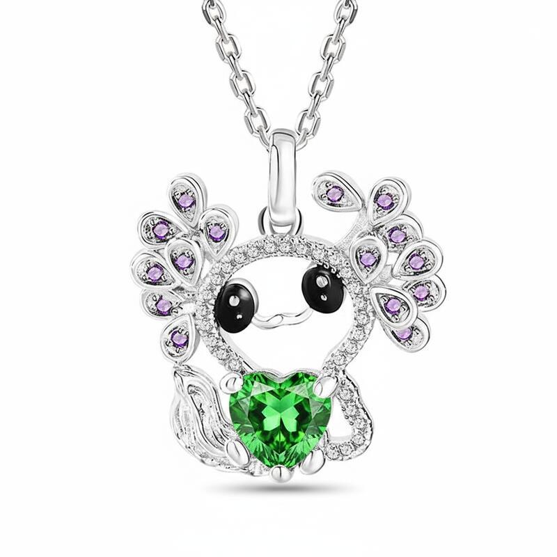 Jeulia Hug Me "Sweet Elf" Mexican Axolotl Birthstone Necklace Sterling Silver