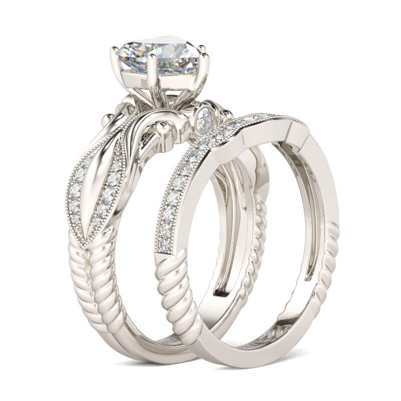 Jeulia Vintage Milgrain Heart Cut Sterling Silver Ring Set