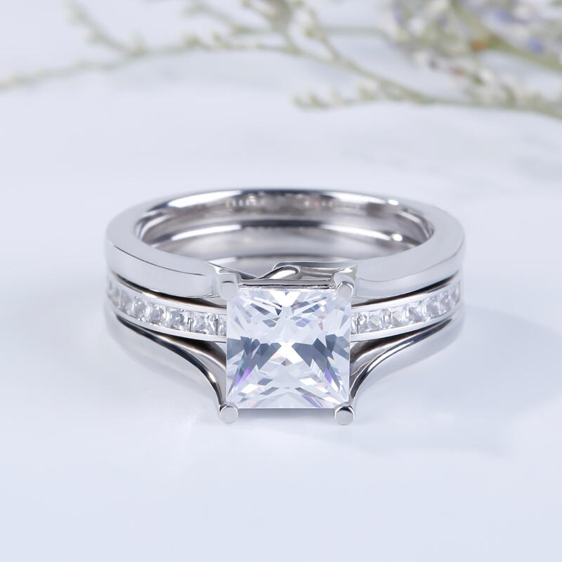 Jeulia Interchangeable Princess Cut Sterling Silver Ring Set