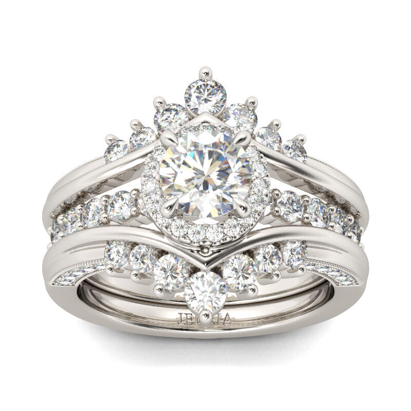 Jeulia Interchangeable Halo Round Cut Sterling Silver Ring Set