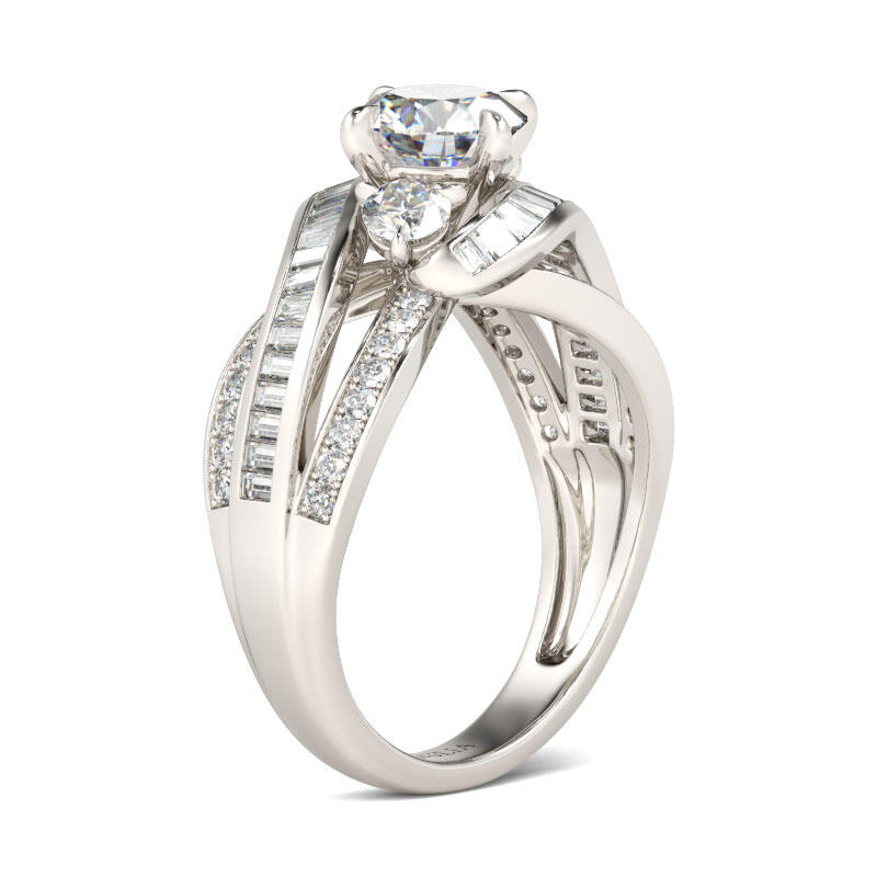 Jeulia Intertwined Three Stone Round Cut Sterling Silver Ring