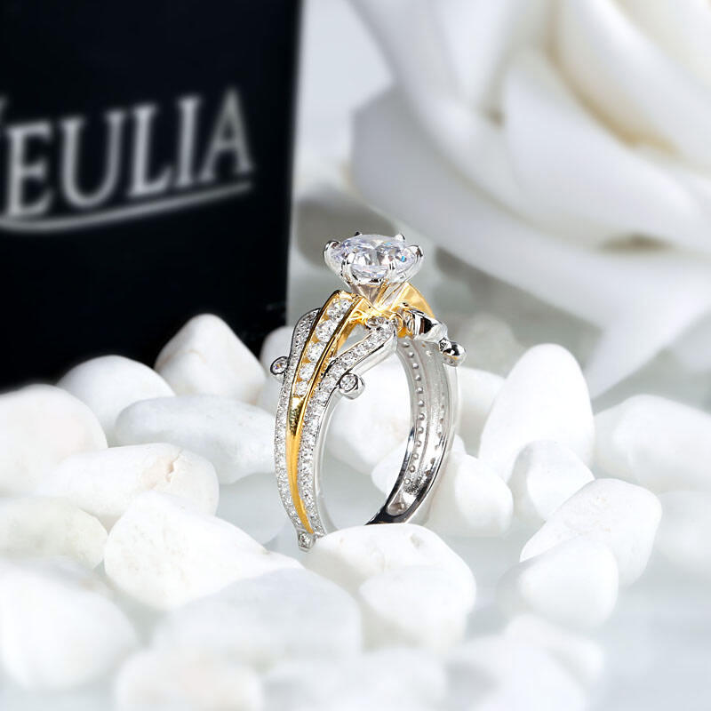 Jeulia Two Tone Round Cut Sterling Silver Ring