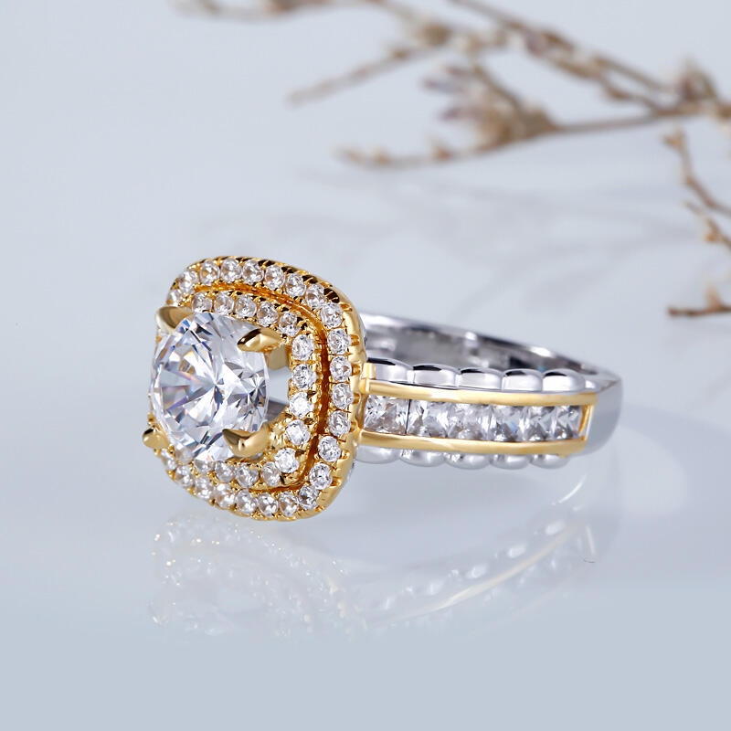 Jeulia Double Halo Round Cut Sterling Silver Ring