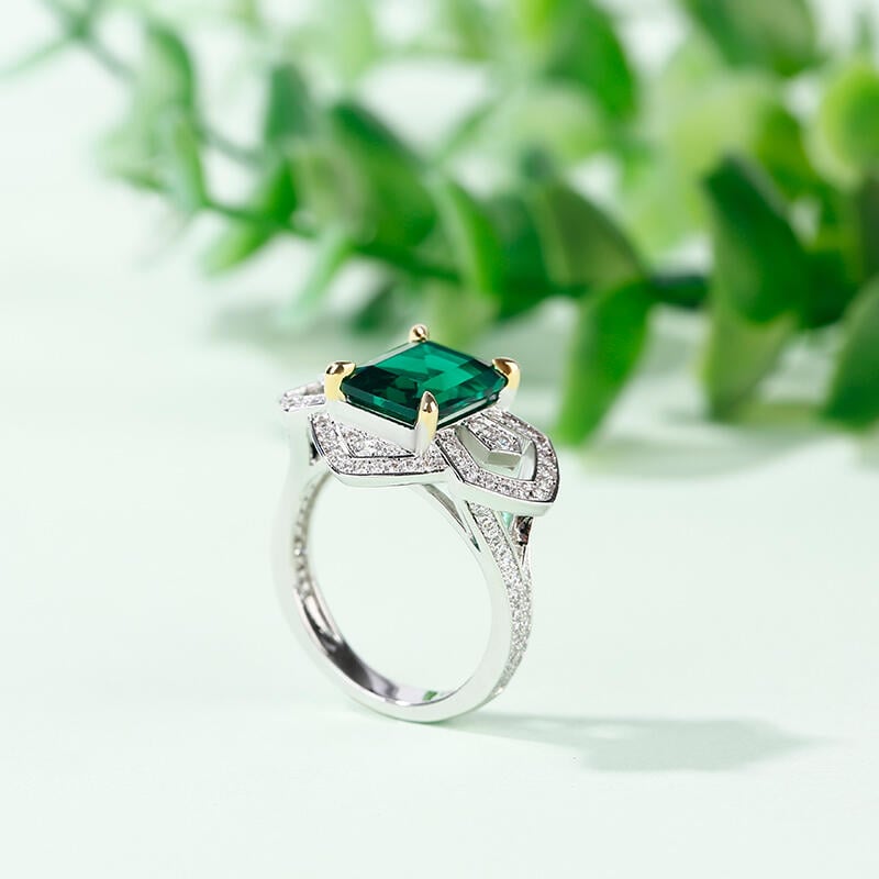 Jeulia Vintage Emerald Cut Sterling Silver Ring