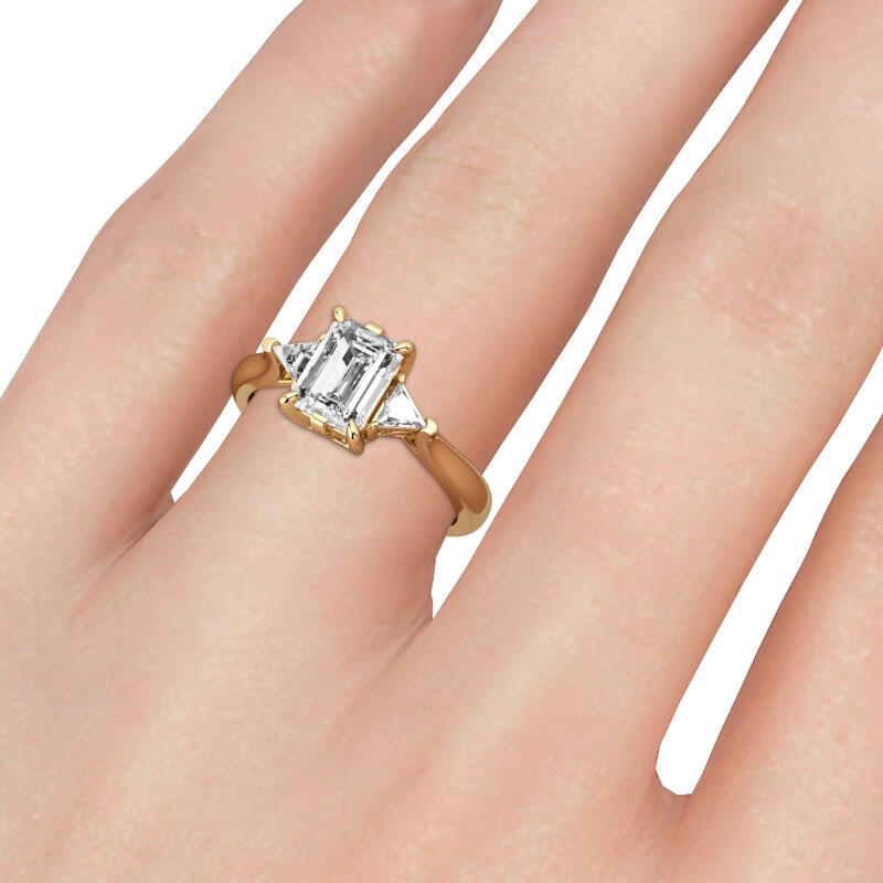 Jeulia Three Stone Emerald Cut Sterling Silver Ring