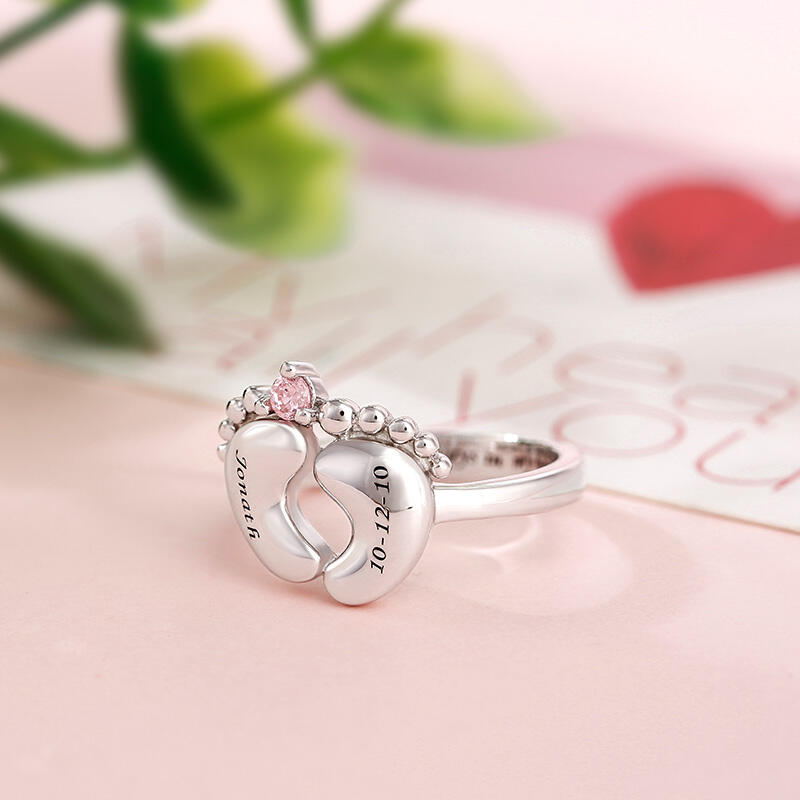 Jeulia Baby Feet with Birthstone Ring