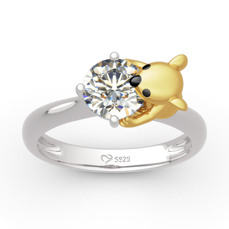 Jeulia Hug Me "Symbol of Innocence" Koala Round Cut Sterling Silver Ring