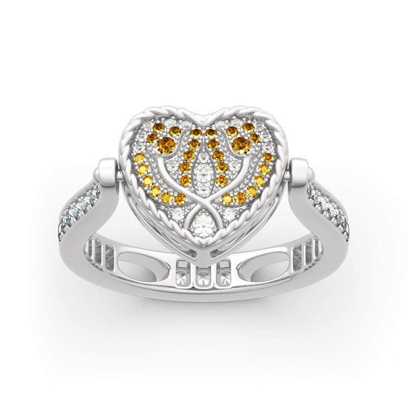 Jeulia "Keep Me In Your Heart" Tulip Sterling Silver Personalized Photo Ring (With A Free Chain)