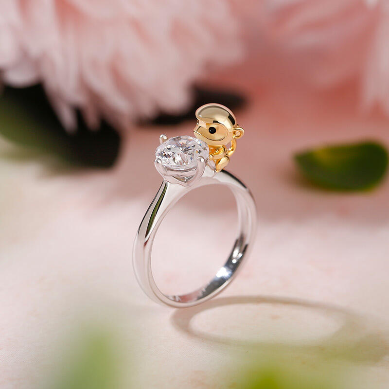 Jeulia キュート モンキー 猿デザイン ラウンドカット シルバー リング