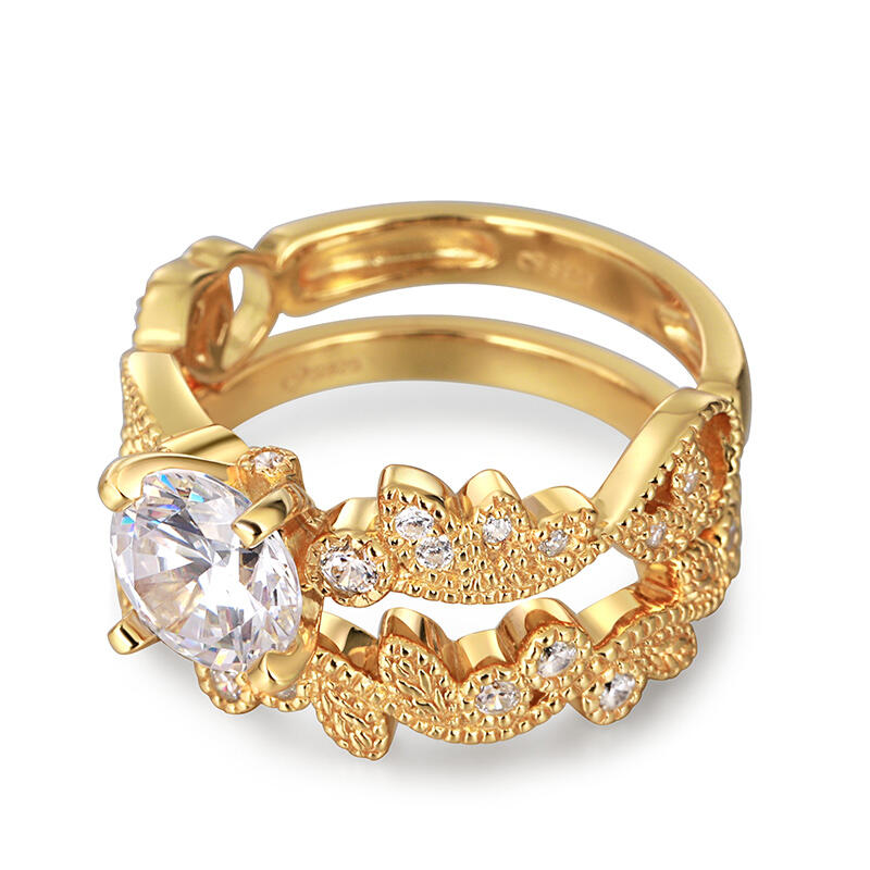 Jeulia Leaf-shaped Design Round Cut Sterling Silver Ring Set