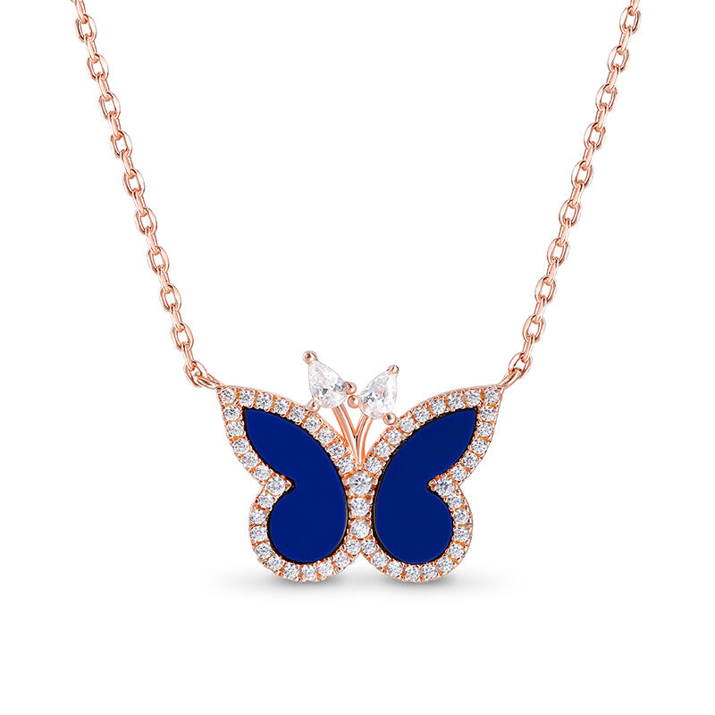 Jeulia Collar con lapislázuli de mariposa de plata de ley