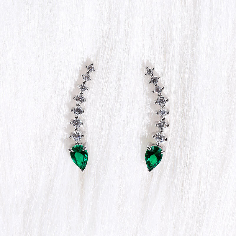 Jeulia Royal Emerald Green Climber Earrings