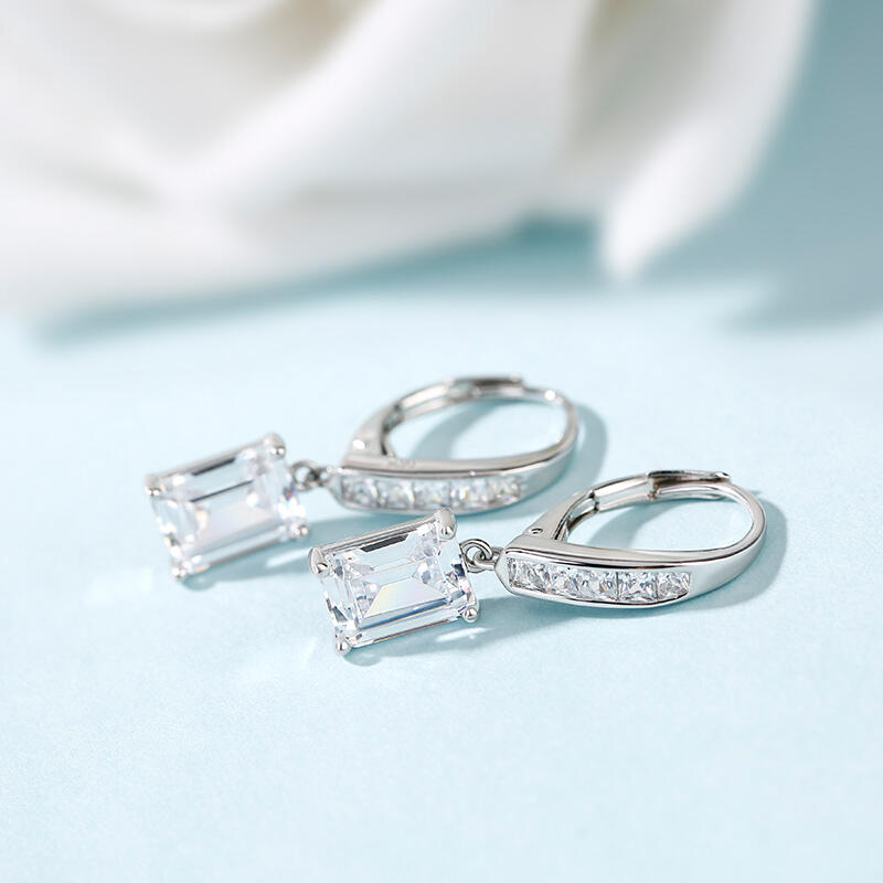 Jeulia Classic Emerald Cut Sterling Silver Drop Earrings
