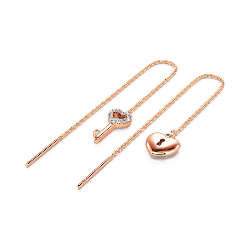 Jeulia "Key & Lock" Sterling Silver Threader Earrings