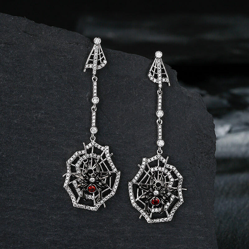 Jeulia "Web of Death" Spider Web Two Tone Sterling Silver Earrings