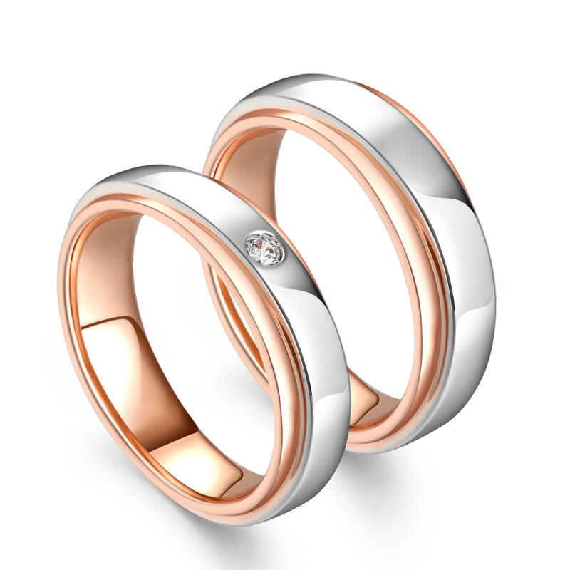 Jeulia Alianças casais casal ouro rosa dois tons prata esterlina