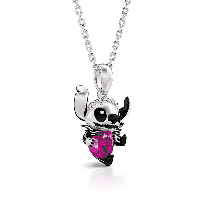 Jeulia Hug Me Collar Adorable Pequeño Monstruo de Plata de Ley con Corte Corazón