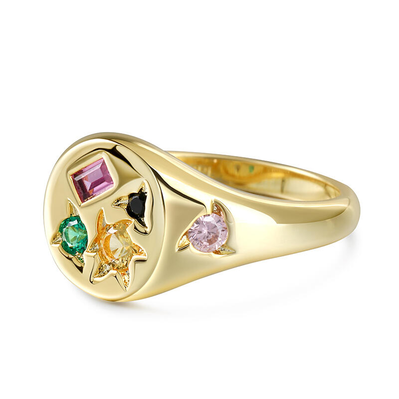 Jeulia Anillo de Sello de Plata de Ley Redondo Multicolor