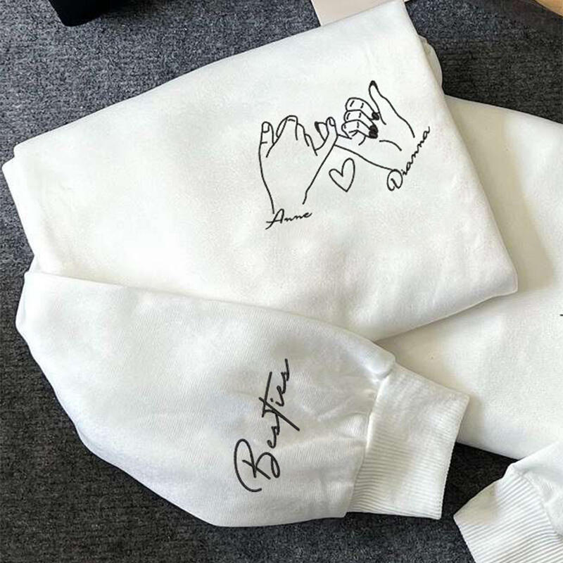 Personalisiertes Sweatshirt Gesticktes Pinky Promise Muster mit individuellem Namen Einzigartiges Geschenk für Besties