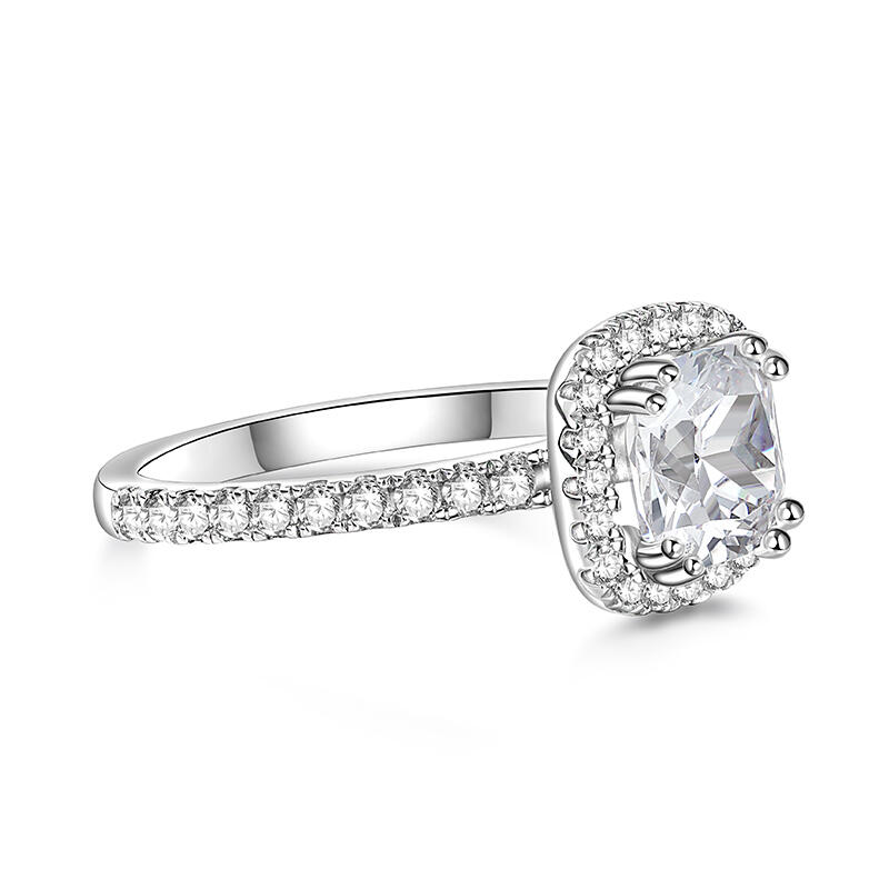 Jeulia Pierścień Halo Szlif poduszkowy Srebro próby 925