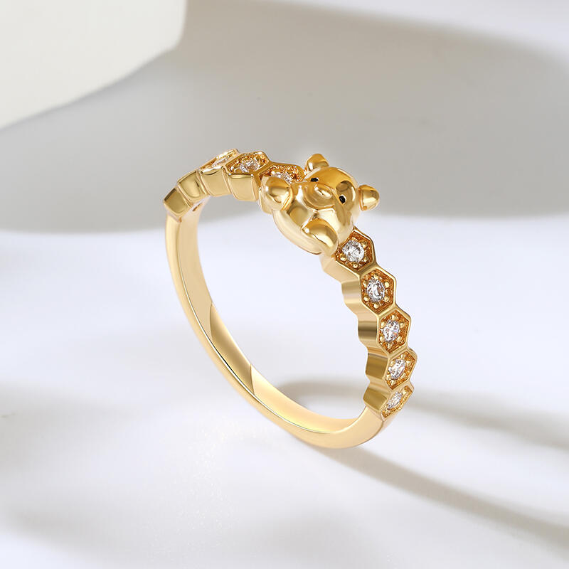 Jeulia "Hidden in Honey" Cartoon Bear Ring Sterling Silver