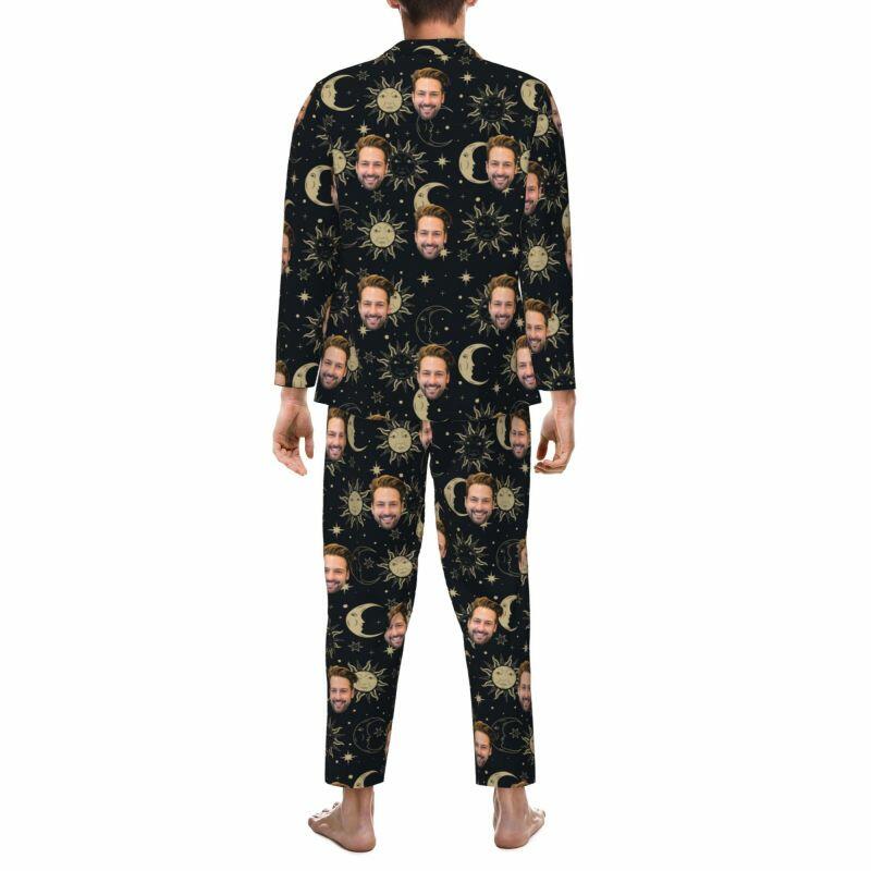 Gepersonaliseerde pyjama op maat met foto Artistiek zon maan patroon ontwerp prachtig cadeau voor hem familie