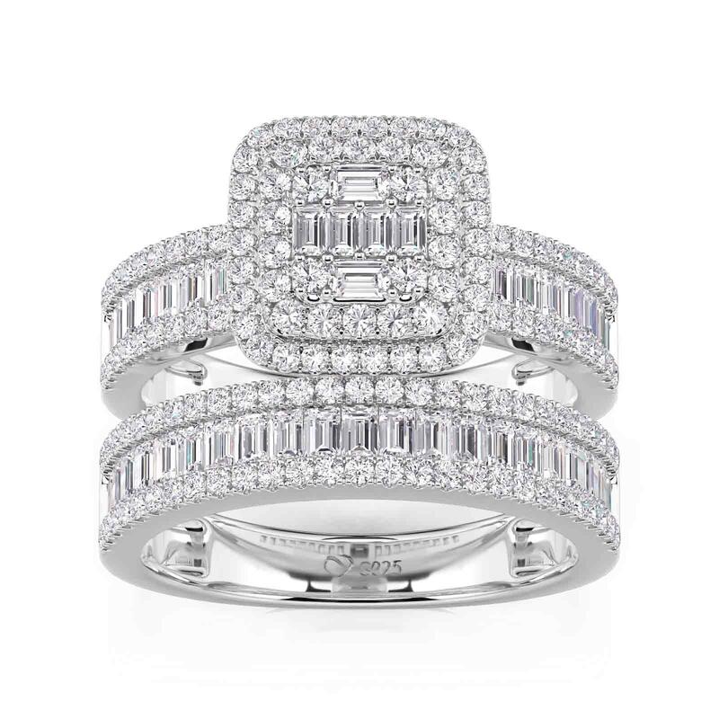 Jeulia Elegant Double Halo Square Engagement Ring Set