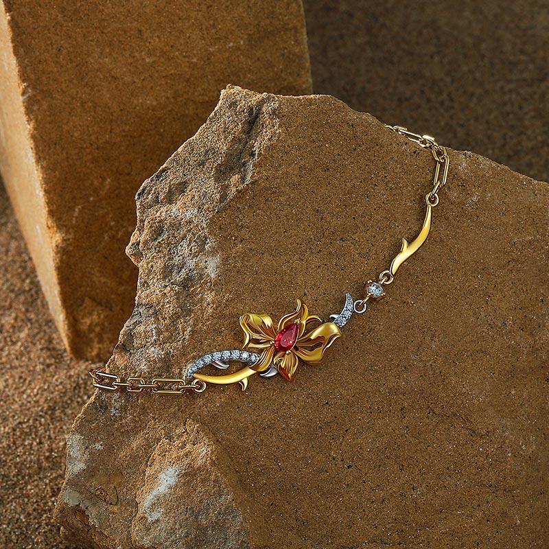 Jeulia x Leyla "Floral of Thorns" Two Tone Twist Flower Bracelet Sterling Silver