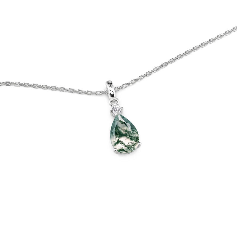 Jeulia Classic Pear Cut Moss Agate Pendant Necklace