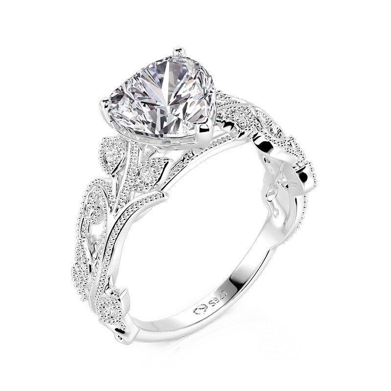 Jeulia Anillo de Compromiso Corazón Hoja de Plata de Ley