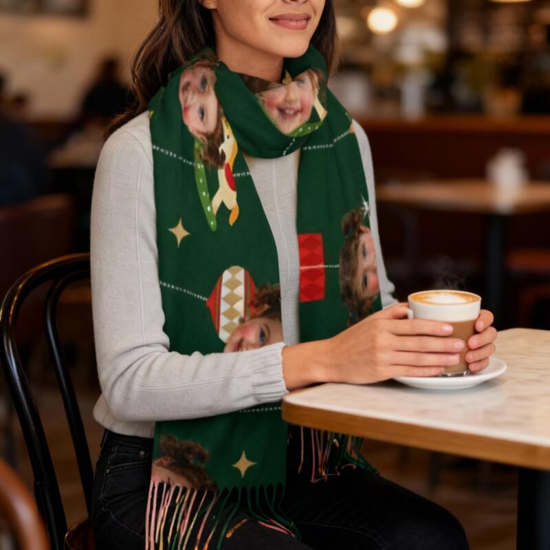 Personalized Scarf Add Face Photo Cartoon Christmas Cute Children's Scarf for Children