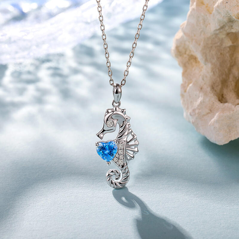 Jeulia Hug Me Custom Heart Birthstone Seahorse Necklace