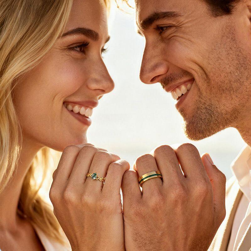 Nature Inspired Gold Matching Couple Rings Set