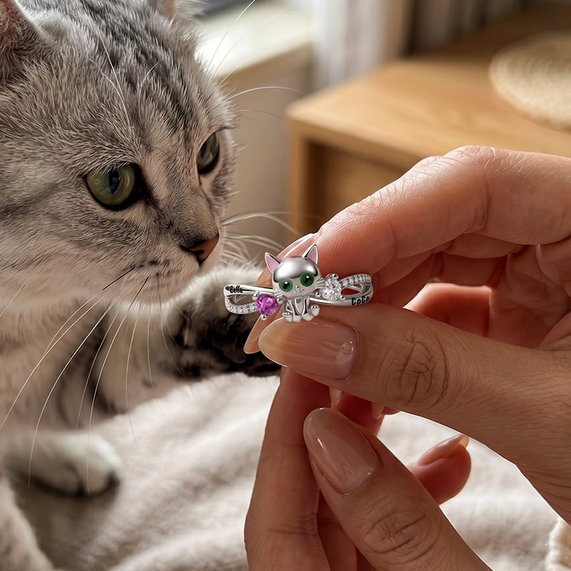 N Cat Rings Jeulia Custom Infinity Cat Ring With Engraving & 2 Birthstones - Jeulia ...