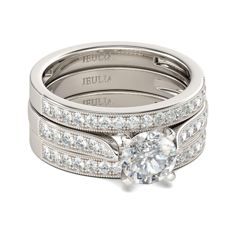 Jeulia 3PC Round Cut Sterling Silver Ring Set