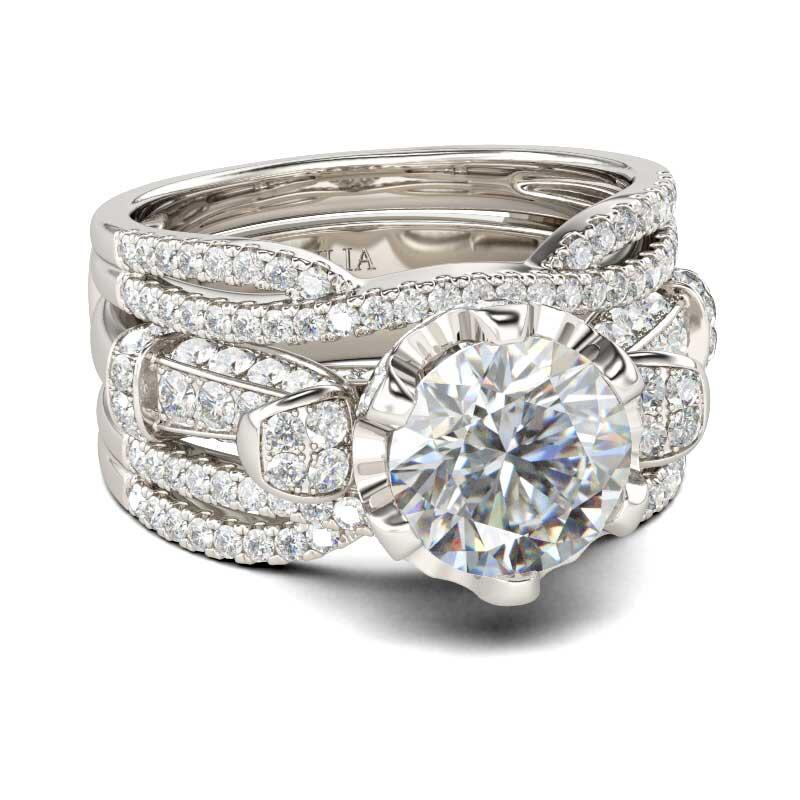 Jeulia Vintage Round Cut Sterling Silver Ring Set