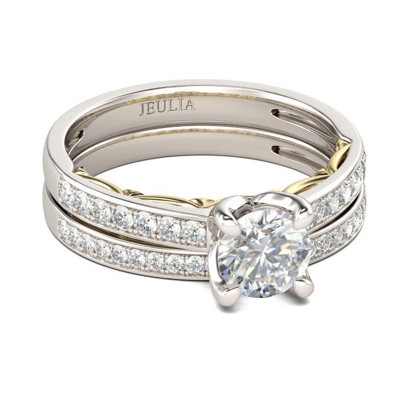 Two Rings Set Silver Jeulia Two Tone Round Cut Sterling Silver Ring Set - Jeuliaoutlet