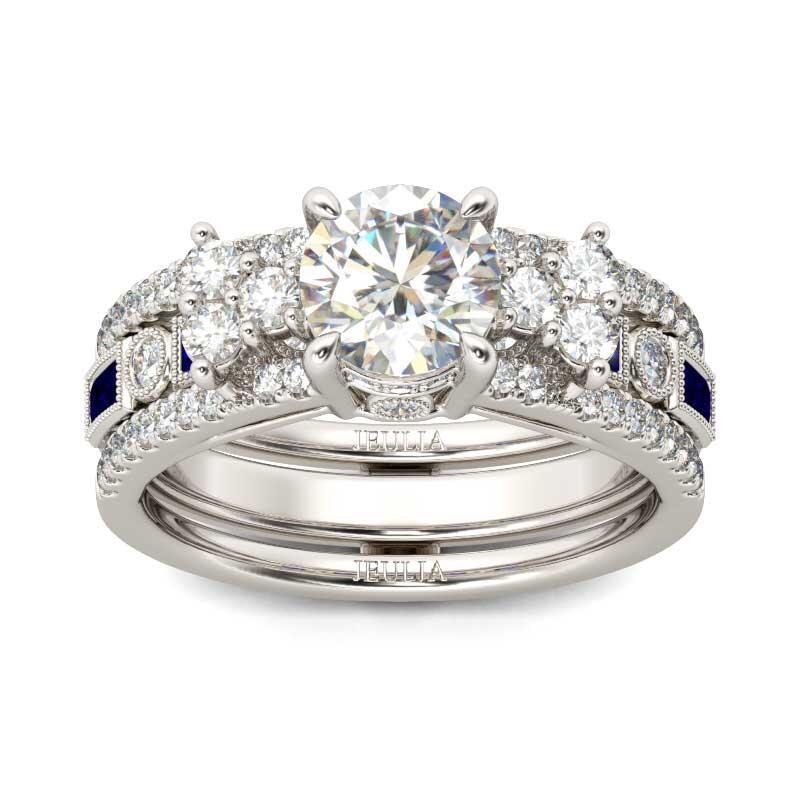 Jeulia Conjunto De Anillos Intercambiables Milgrain De Talla Redonda En Plata De Ley