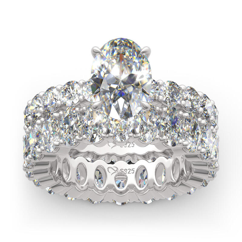 Jeulia Oval Cut Eternity Sterling Silver Ring Set