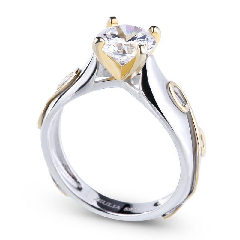 Jeulia Two Tone Solitaire Round Cut Sterling Silver Ring