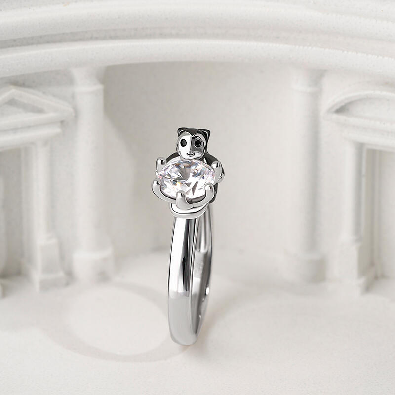 Jeulia Hug Me "Love at First Sight" Vampire Round Cut Sterling Silver Ring