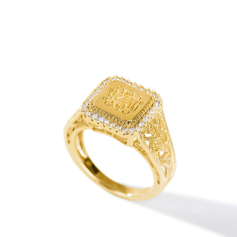 Jeulia Chevalière Homme Bague en Argent Sterling Personnalisée Monogram Chevaliere