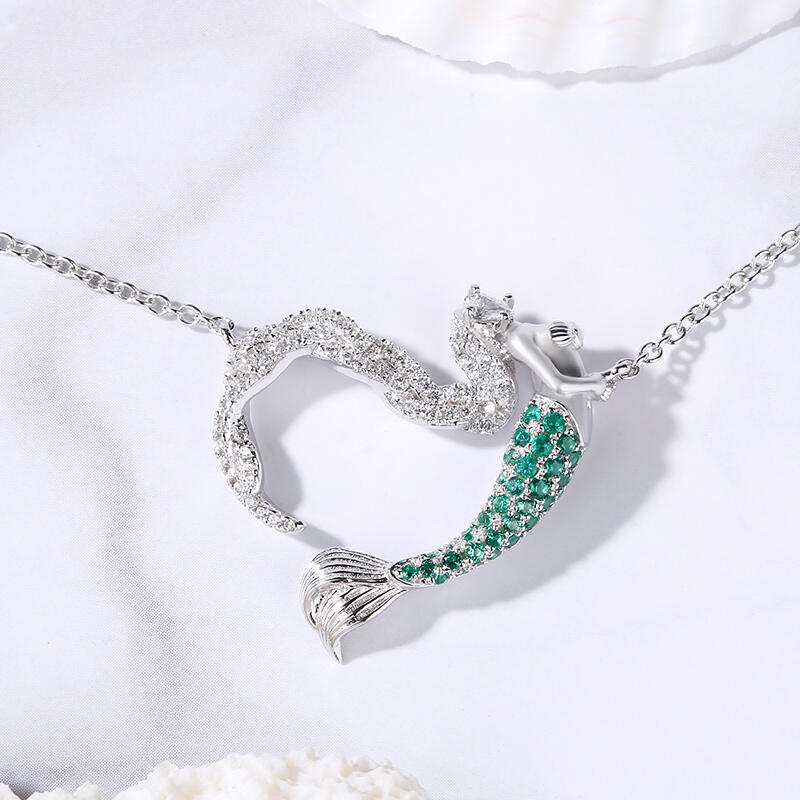 Jeulia "Ocean's Light" Sterling Silver Mermaid Gift Necklace for Valentine's Day
