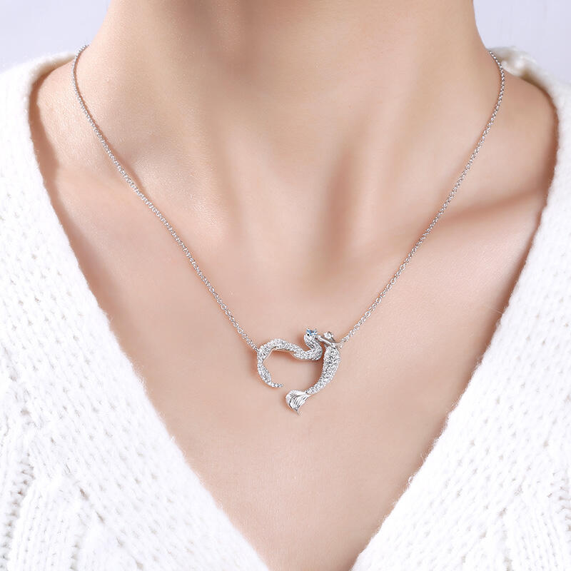 Jeulia "Ocean's Light" Sterling Silver Mermaid Gift Necklace for Valentine's Day