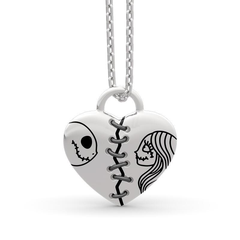 Jeulia "Magic of Love" Skull Couple Sterling Silver Necklace