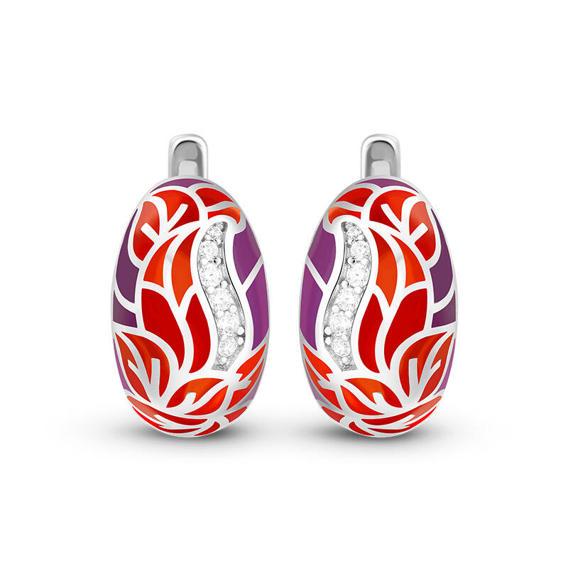 Jeulia "Flourishing Leaves" Multicolored Enamel Sterling Silver Hoop Earrings