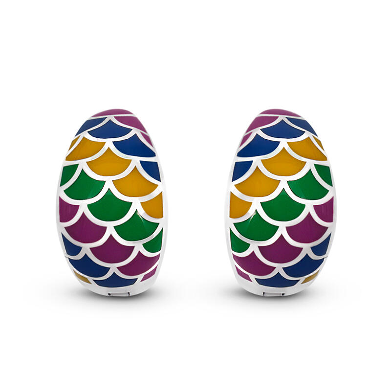 Jeulia Pendientes de patrón geométrico con esmalte multicolor de plata de ley